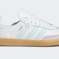 adidas Little Kids Youth  Samba OG Sneaker Size 2 White/Aqua