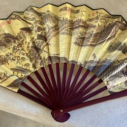 Asian hand fan  TWO available unique   Large size 12"