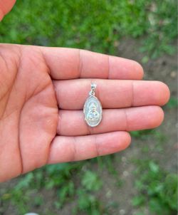 Silver double-sided pendant Sagrado Corazón & Virgin Mary