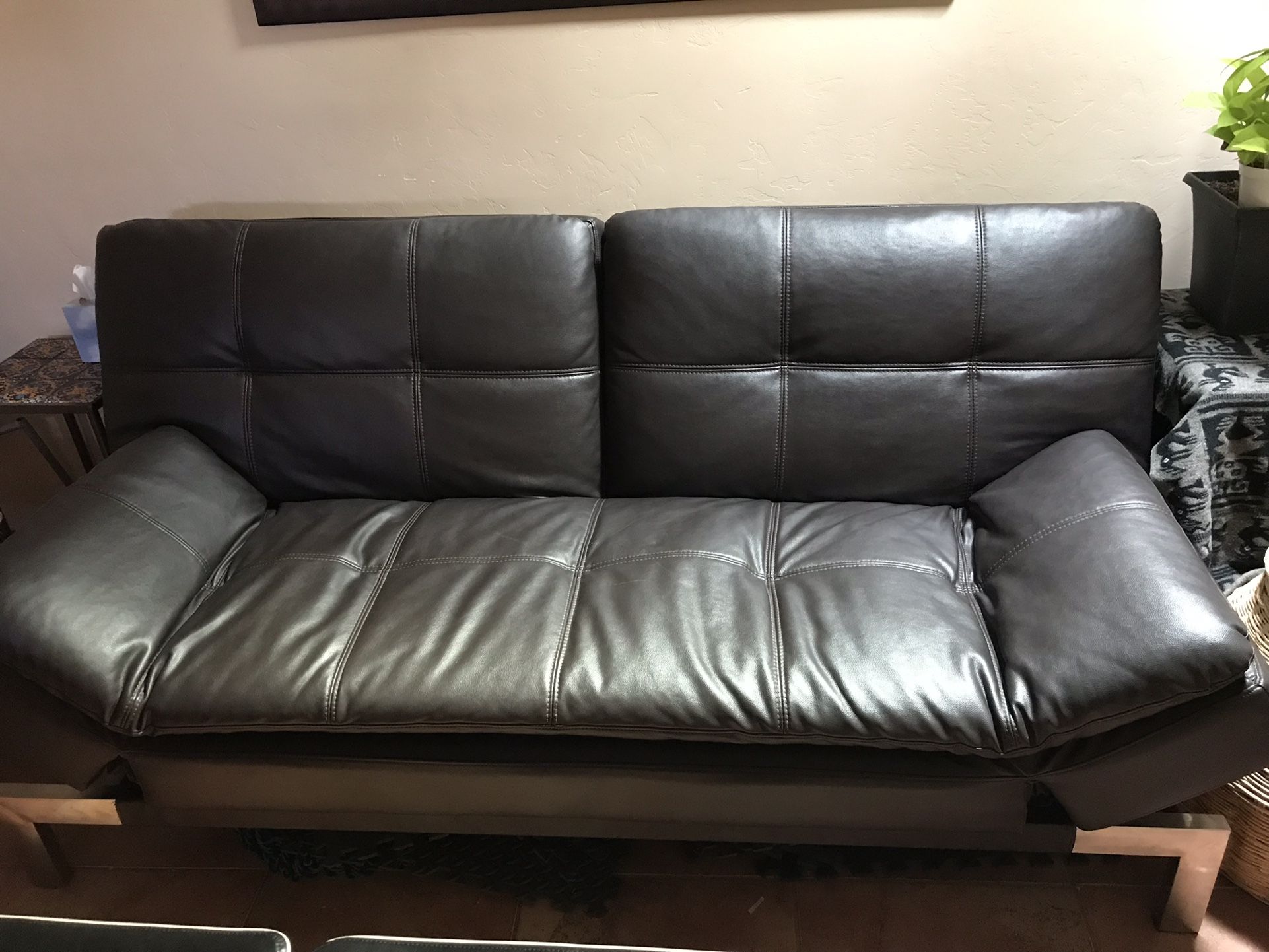 Leather Adjustable & Futon Couch In Black 500$