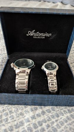 NEW Antonino Collection Matching Watch Set (2 Watches) - Silver Tone, Bling Bezel, Gift Box