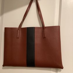 Vince Camuto Unisex Vegan Brown & Black Pebbled Leather Tote Bag Purse Laptop