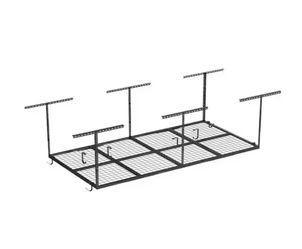 FLEXIMOUNTS OHK Series Ceiling Mounted Overhead Garage Storage Rack with Accessory Hooks in black