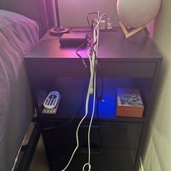 LED  Nightstand Nightstand with Wireless Charging Station 2 Drawers