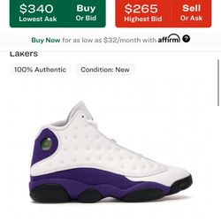 Jordan 13 Lakers Size 9.5 Ds