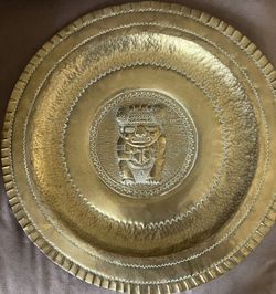 Vintage Brass Aztec Themed Wall Art Plate