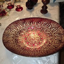 Hermoso Tazon Antiguo Estilo Marroquí Rojo Con Dorado 