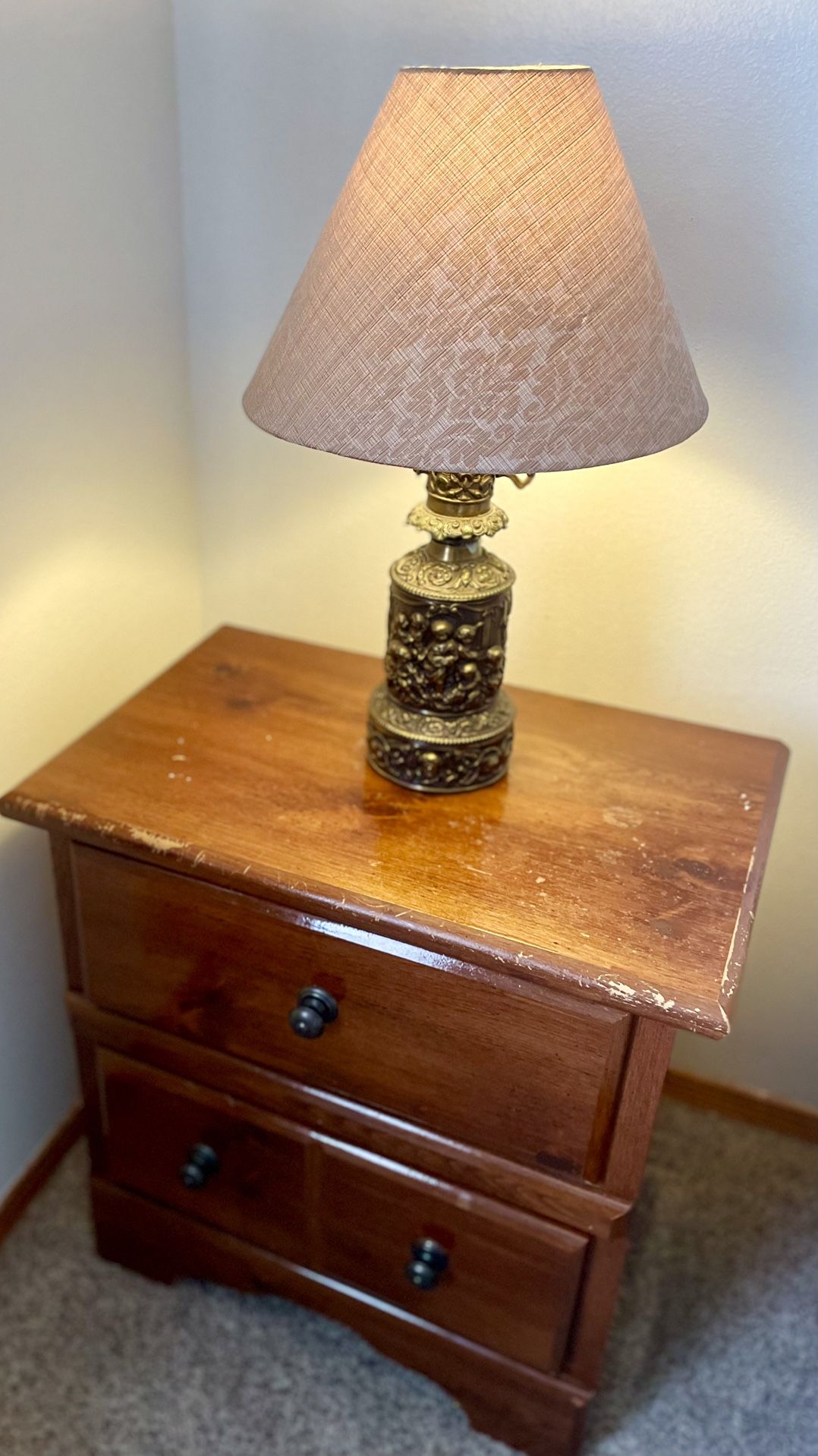 Solid 2-Drawer Nightstand | Side Table with Reddish-Brown Finish