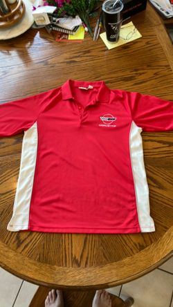 Corvette Men’s Polo Shirt LARGE, Red & White, Short Sleeve, Embroidered