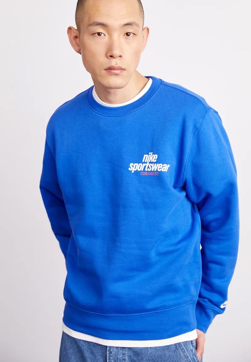NEW Nike Men LARGE NSW Club Fleece Crew Game Shirts Royal Blue Sportswear Cotton