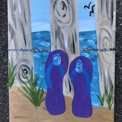 Nice Original Fun Beach/Ocean Oil Painting On Canvas 12 X 17”