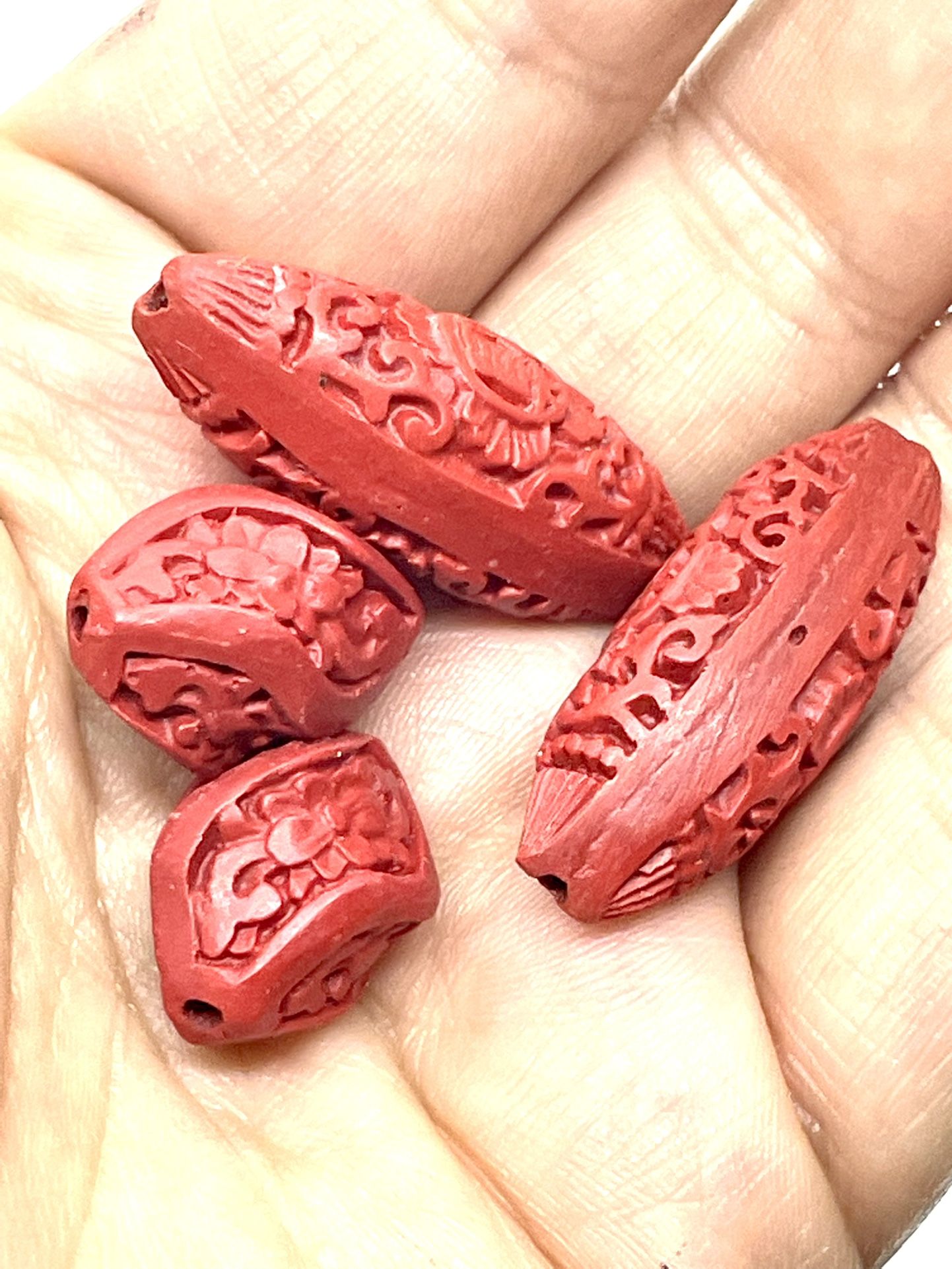 Mixed Lot Of Carved Cinnabar Beads 