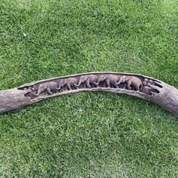 Hand-Carved Thai Elephant Panel - 35.5” Solid Wood Wall Decor