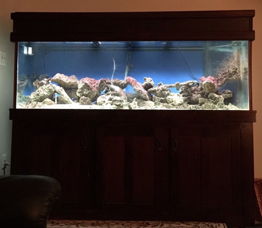 180 gallon glass fish tank, cherry stand and canopy and over 250lbs of live rock and additional items. See description for prices from $500.00-700.00
