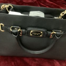 Michael Kors Hamilton Satchel Black Leather With Tag And Dust Bag