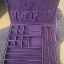 Two-Layer Jewelry Box Organizer | Display Storage Case with Lock, Purple, Oval Shape, Fabric Lined, Magnetic Closure, Vintage Style