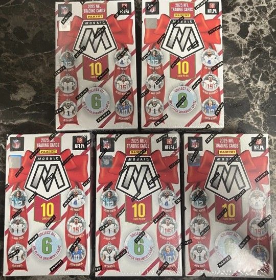 2025 Mosaic Football Holiday Ornament 5 Box Lot! New Sealed! Find Ultra Rare Stained Glass & Micro Mosaic!?