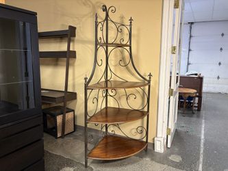 DREXEL HERITAGE Wrought Iron & Wood Corner Etager Tuscan Revival Display Shelf