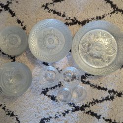 Patterned, Clear Dish Set With Cups