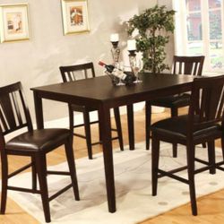 Table and 4 Chairs Espresso Counter Height
