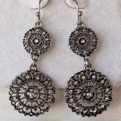 Filigree Crystal Silver Tone Earrings 