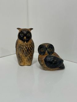 Vintage 70s set of 2 ceramic owls Made in Japan
