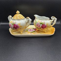 Lefton China Mini Sugar & Creamer Tray Set #5065 Heritage Rose Vintage