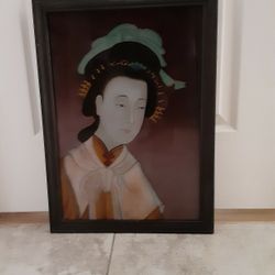 Antique Japanese Reverse Painting On Glass