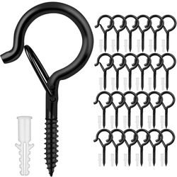 Q Hangers 25 PCS Screw-in Hooks for Outdoor String Lights, Swivel Hanging Basket Patio Light Hooks with Safe Buckle Screw in Planter Eye Hook for Wall