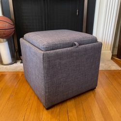 Modern Gray Upholstered Storage Ottoman with Reversible Tray Top