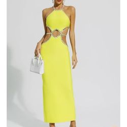 Megan Yellow Cut Out Bodycon Dress