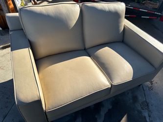 Cream Leather Loveseat Two-Seater Sofa