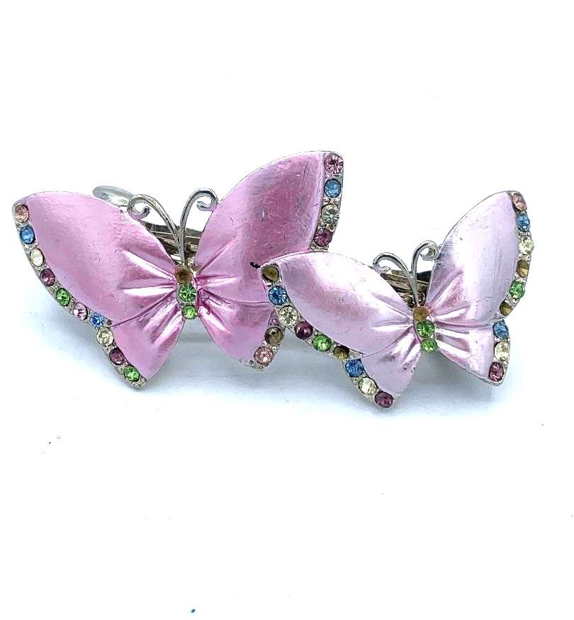 BUTTERFLIES- Pink and Maroon Crystal Butterflies Brooch HAIRPCLIP