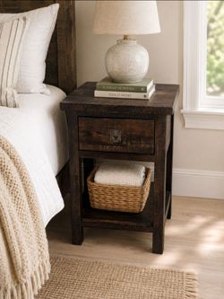 Rustic Reclaimed Wood Nightstand with Storage Shelf