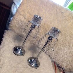 Beautiful Silvertone Crystal Candle Holders $10