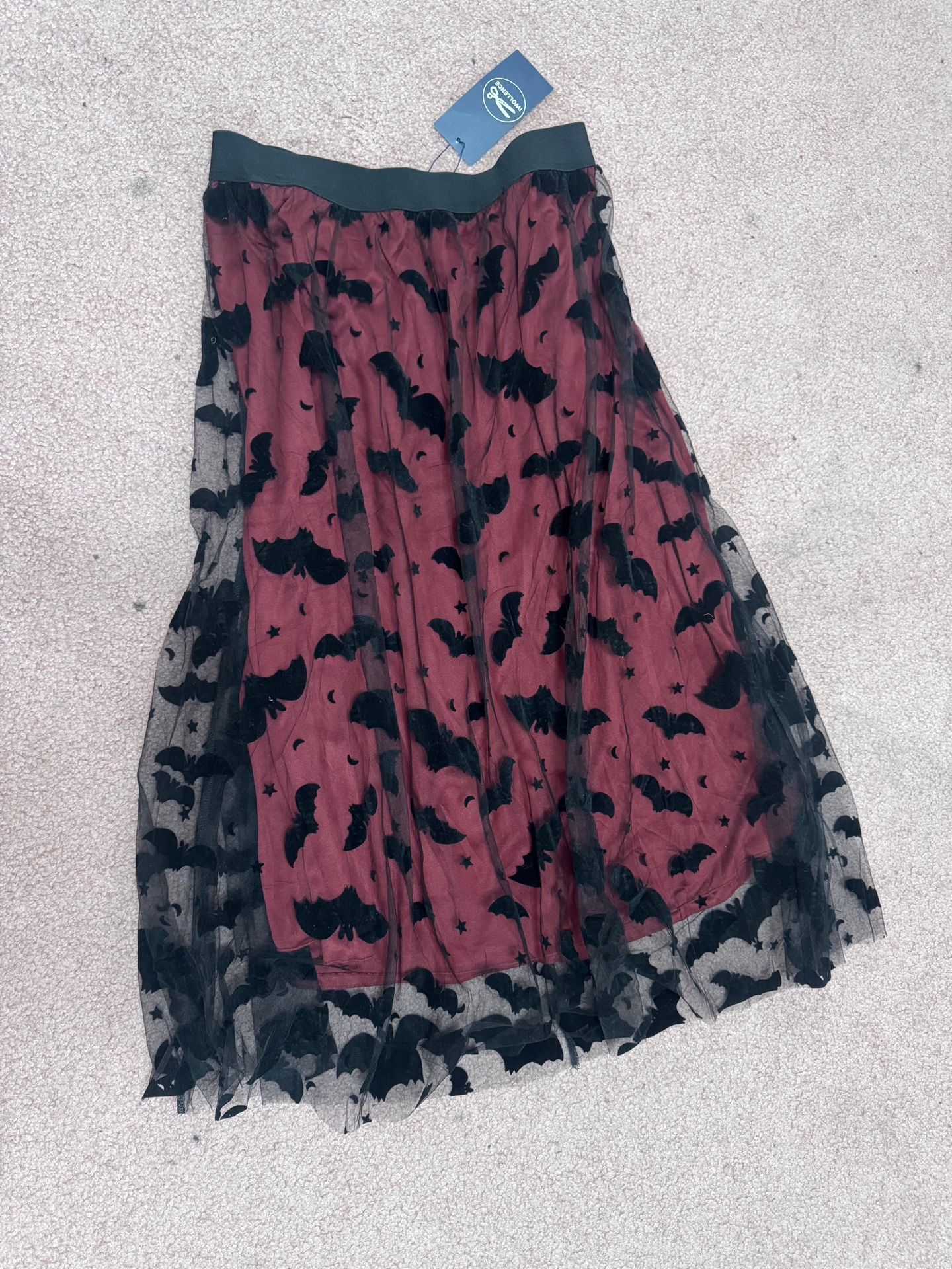 New xl Burgandy black bat goth gothic skirt Halloween costume dress velvet long