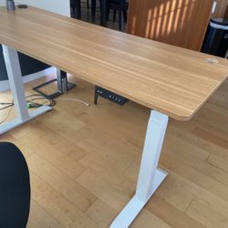 Electric Standing Desk Wood Top White Legs