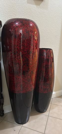 Set of 2 tall bamboo vases