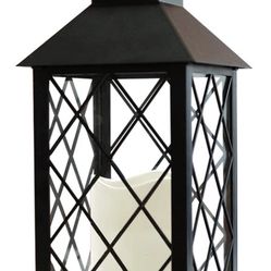 Bright Zeal 13.5" Black Vintage Candle Lantern with LED Pillar Candle and Timer - IP44 Waterproof Candle Lantern Outdoor Decorative Hanging Lantern Po