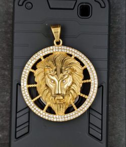 Big Lion Diamond Stainless Steel Pendant