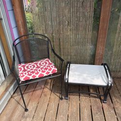 Metal chair with cushion and granite top side table Metal chair with cushion and granite top side table