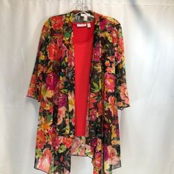 Susan Graver Printed Mesh Cardigan and Liquid Knit Tank Set