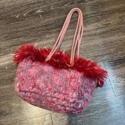 Y2K Knit Tote Bag with Fringe Trim