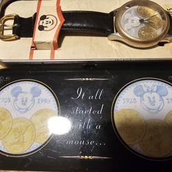 $75.00 - Disney Watch, 65th Anniversary Mickey Mouse!  Rare & Vintage In Original Tin Box - Needs Battery! 
