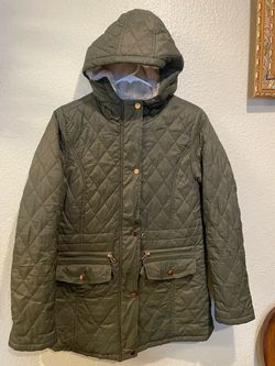 Olive Green Quilted Hooded Jacket M