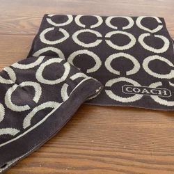 COACH Scarf and Beanie Hat Camel Brown Jumbo Signature C Logo Wool Blend Set