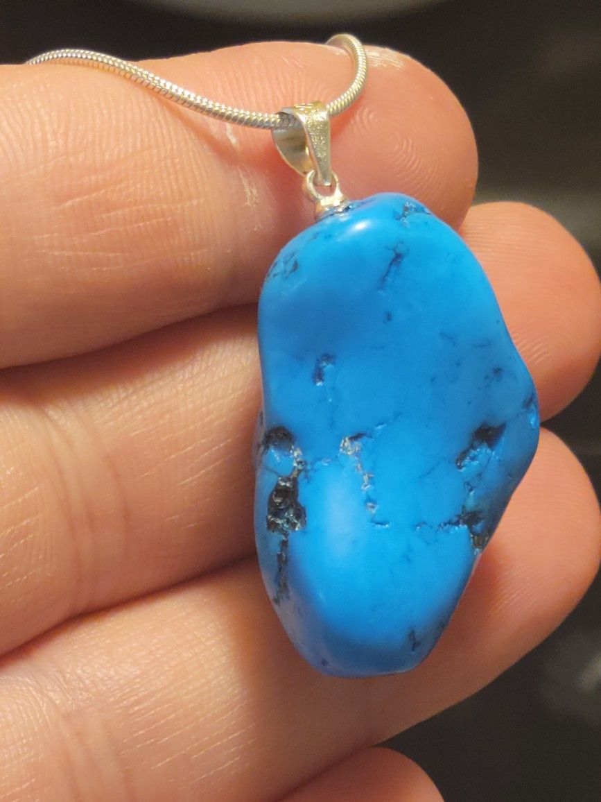 69.25ctw Turquoise Crystal Pendant Solid Sterling Silver