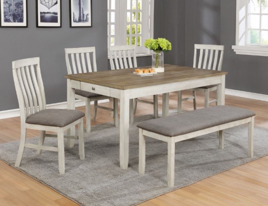 Gorgeous Dining Room Set With 4 Cushioned Chairs And Bench