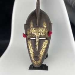 Marka African Decorative Handmade Wooden and Brass Metal Plated Mask from Mali and Burkina Faso ( from Marka / Warka Tribe). 2nd