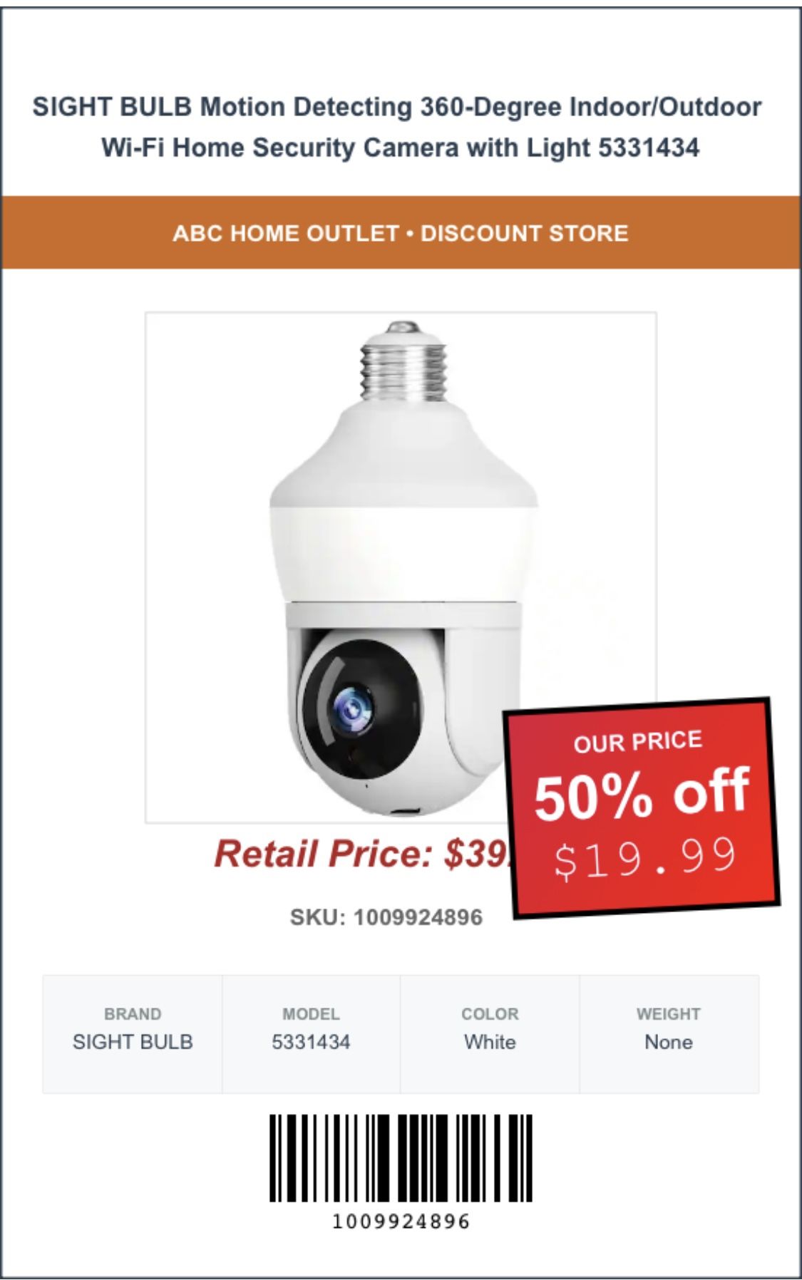 SIGHT BULB Motion Detecting 360-Degree Indoor/Outdoor Wi-Fi Home Security Camera with Light (contact info removed)